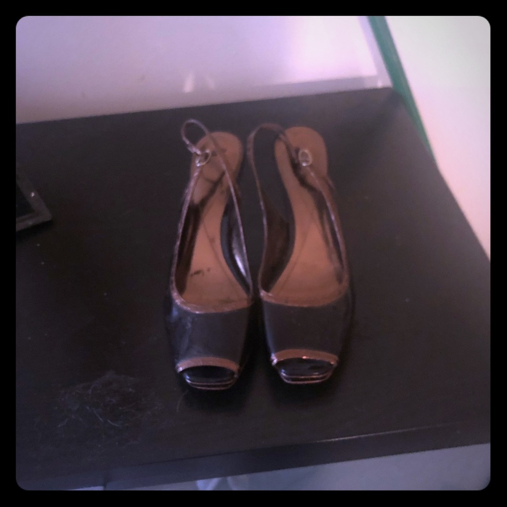 Brown and copper slingback heels